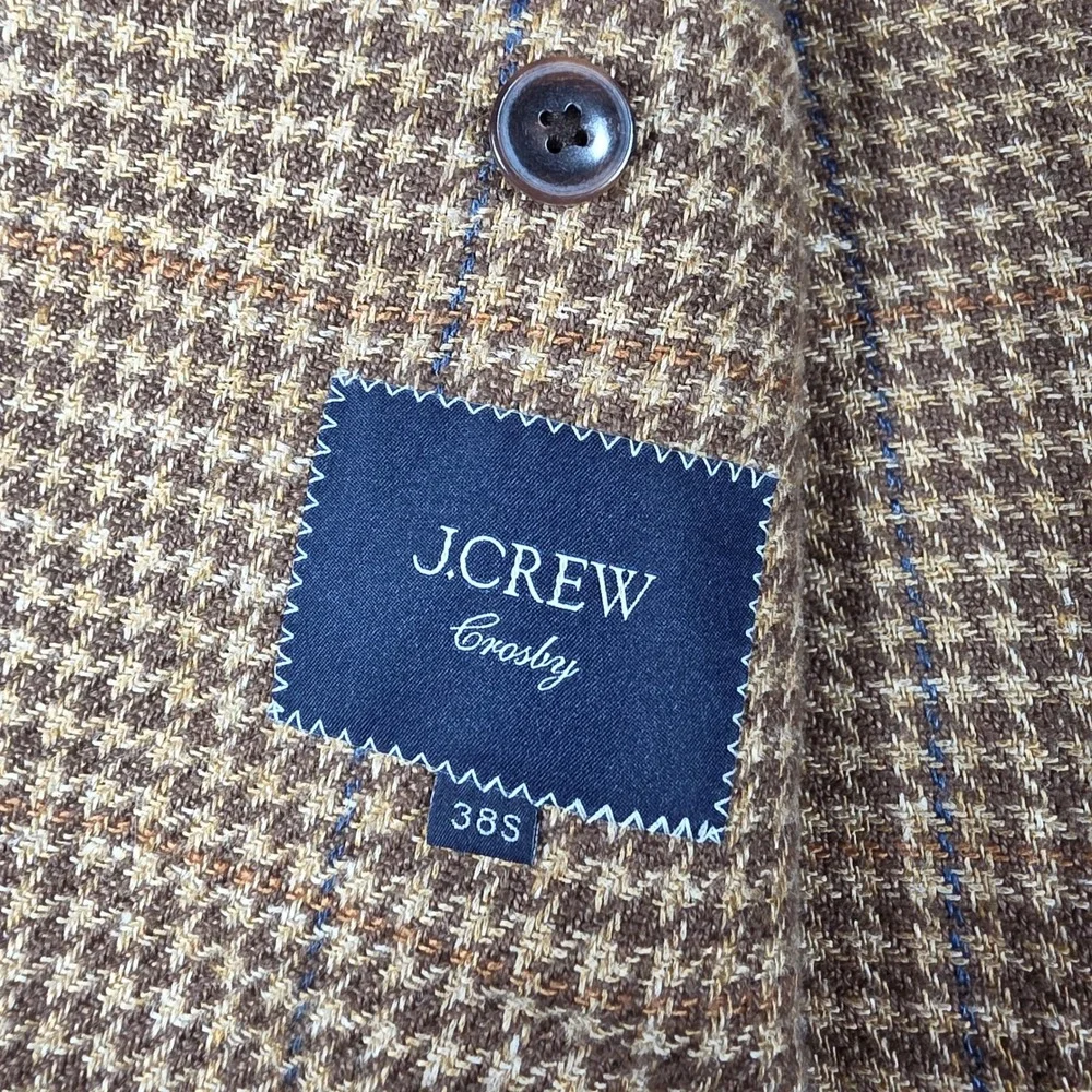 NEW J.Crew Crosby Men 38S Beige Linen Houndstooth L/S Button Up Blazer BV110